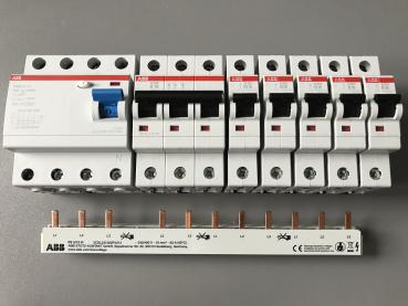 ABB ***SET*** 1x FI F204A-40/0,03 + 1x LS-3-polig S203-B16 + 5x LS-1-polig S201-B16 + 1x PS3/12+FI Sammelschiene